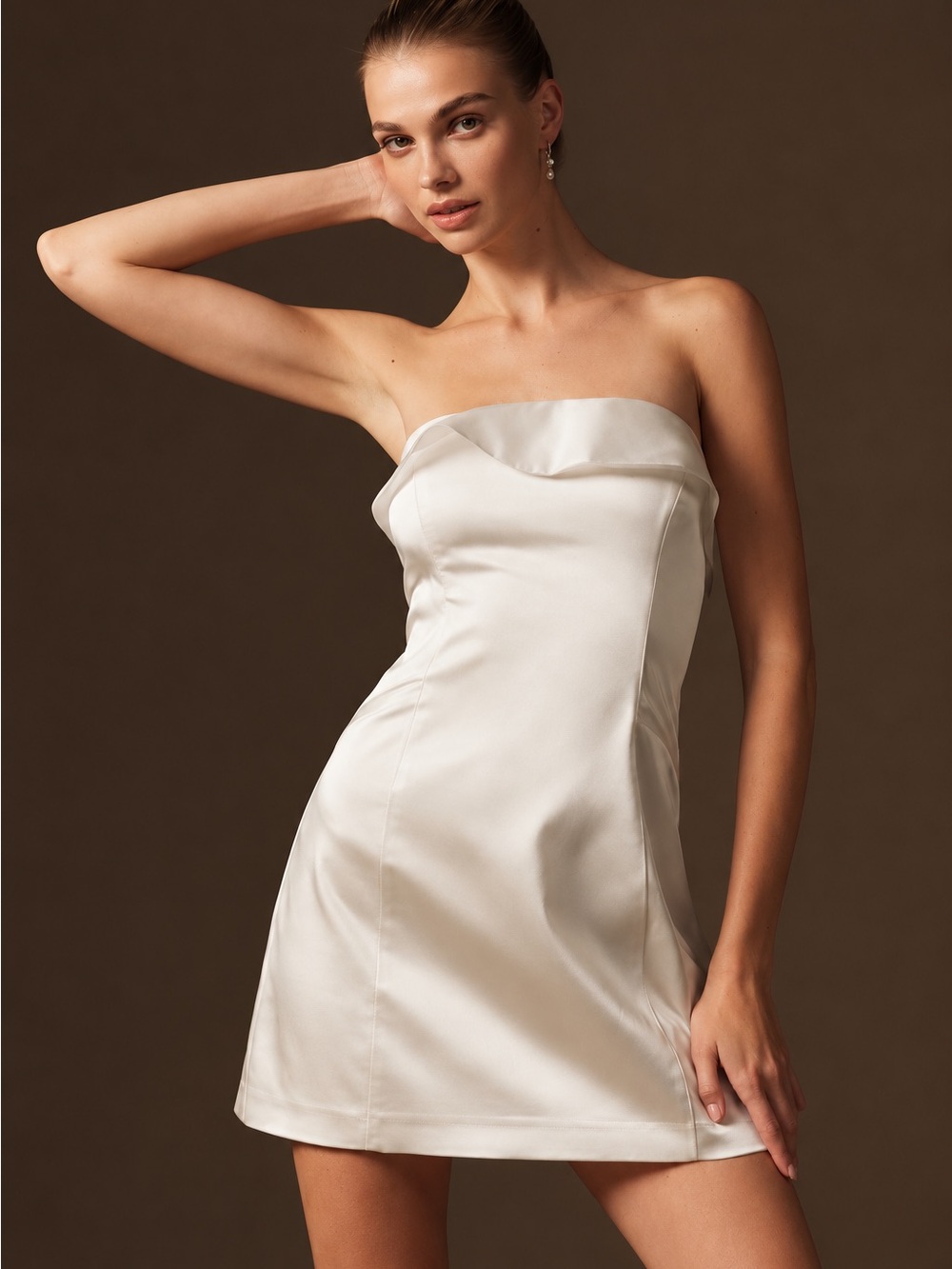 NWOT BHLDN Strapless Organza Foldover Mini Dress Ivory